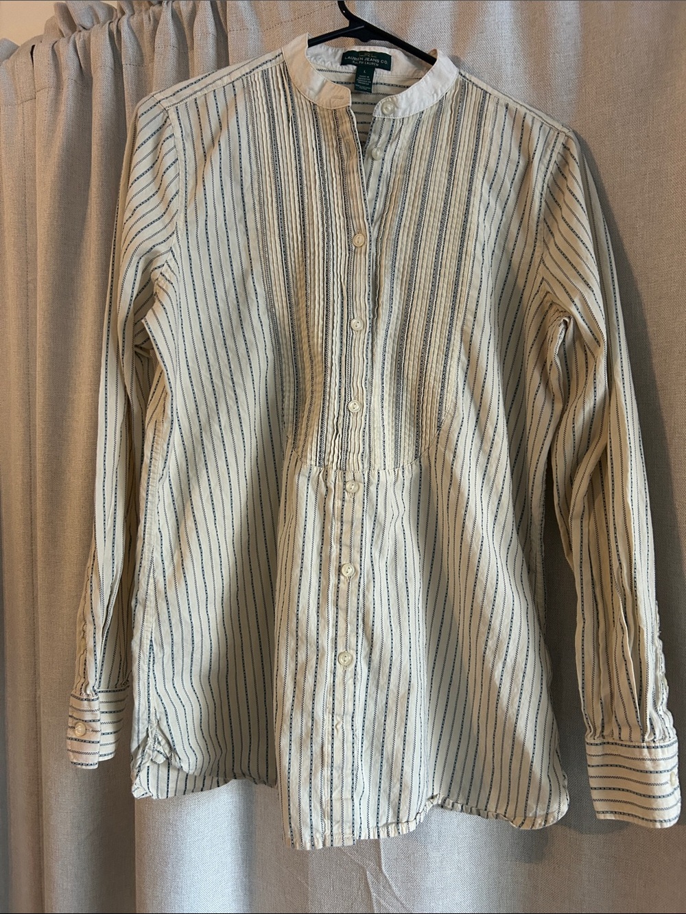 Ralph Lauren Cream Button-Down Shirt with Navy Stripes